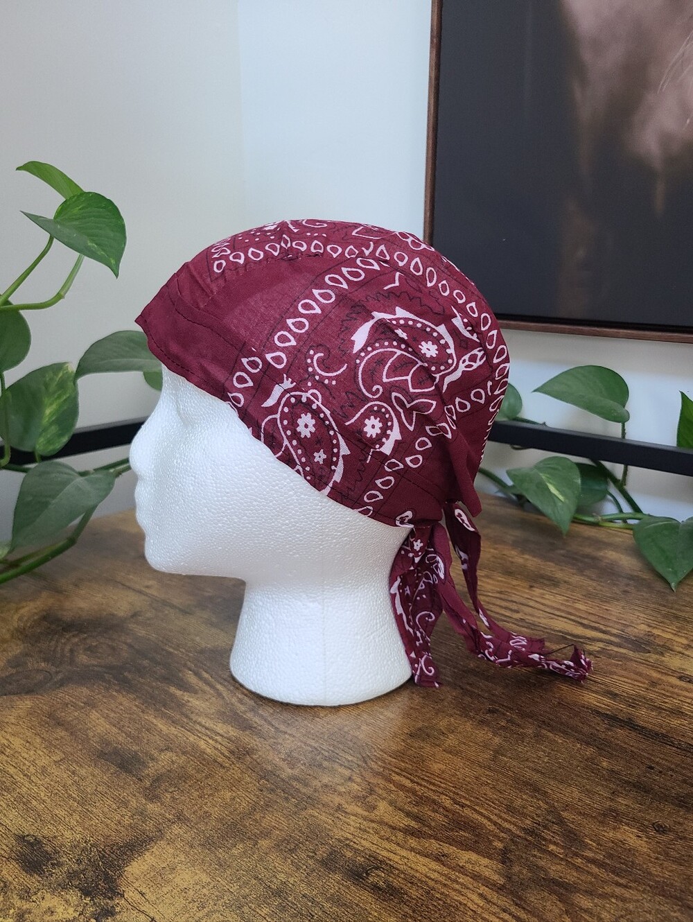 Burgundy Paisley Durag, Bandana Headscarf